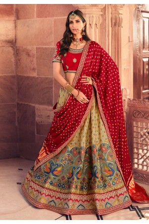 Beige silk embroidered lehenga choli 990