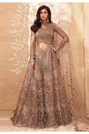 Brown net embroidered lehenga choli 1042