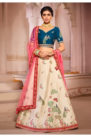 Cream silk sequins work lehenga choli 1202