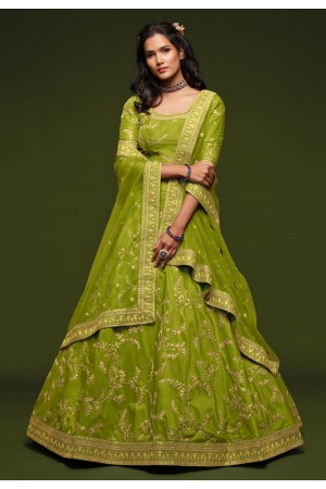 Green art silk embroidered lehenga choli 7801