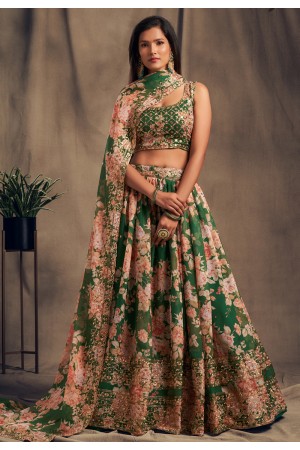 Green organza embroidered lehenga choli 7615