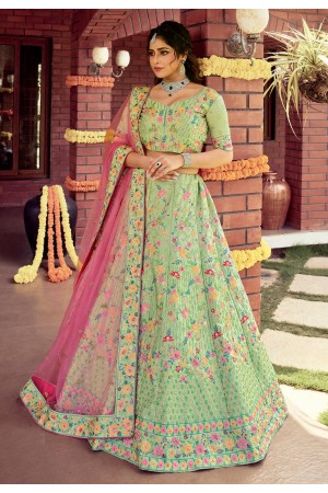 Green raw silk sequins work lehenga choli 7104