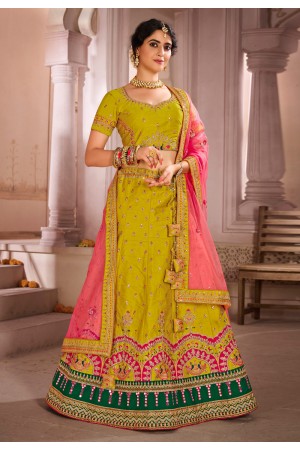 Green silk embroidered lehenga choli 1205