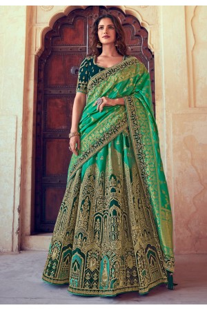 Green silk embroidered lehenga choli 4903