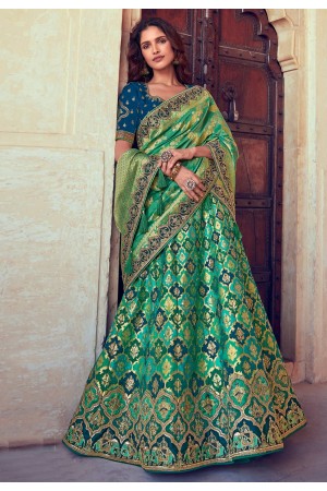 Green silk embroidered lehenga choli 4913