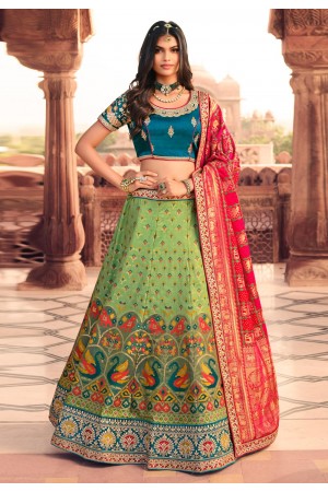 Green silk embroidered lehenga choli 987