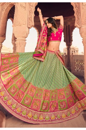 Green silk embroidered lehenga choli 993