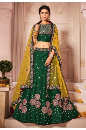 Green silk mirror work lehenga choli 1207