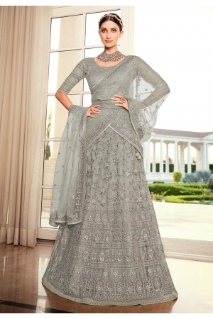 Grey net embroidered a line lehenga choli 5190