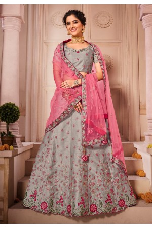 Grey silk embroidered lehenga choli 1206