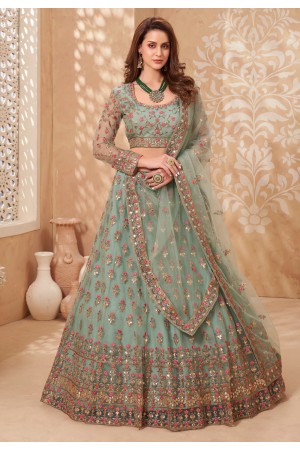 Light green net embroidered lehenga choli 1041