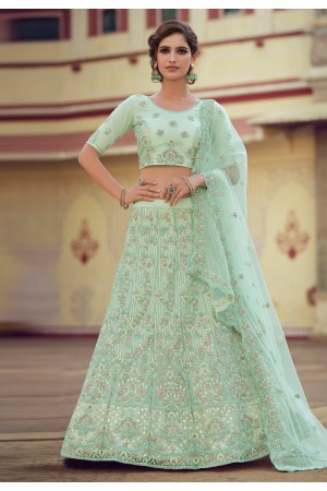 Light green net embroidered work lehenga choli 7809