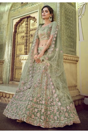 Light green net sequins work lehenga choli 7803