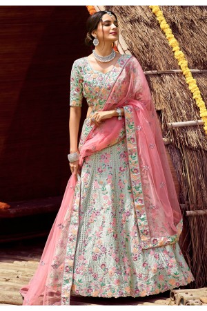 Light green sequins work lehenga choli 7107