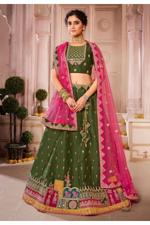 Mahndi silk sequins work lehenga choli 1214