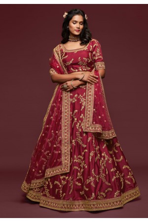 Maroon art silk embroidered lehenga choli 7802