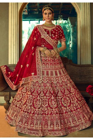 Maroon velvet bridal lehenga choli 5601