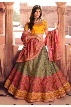 Mehndi silk embroidered lehenga choli 989