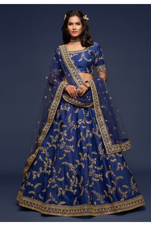 Navy blue art silk embroidered lehenga choli 7805