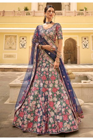 Navy blue net party wear lehenga choli 7211