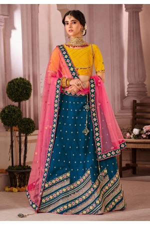 Navy blue silk mirror work lehenga choli 1212