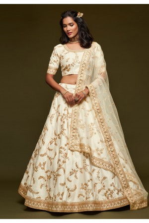 Off white art silk embroidered lehenga choli 7808