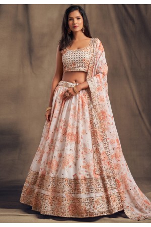 Off white organza sequins work lehenga choli 7611