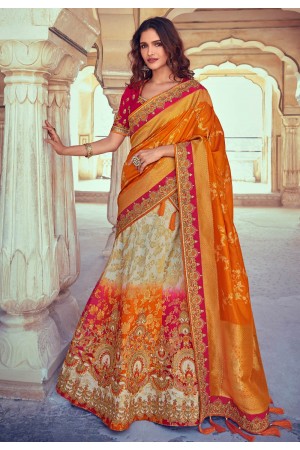 Off white silk embroidered lehenga choli 4907