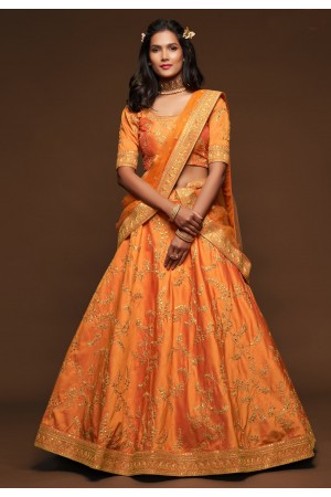 Orange art silk embroidered lehenga choli 7809