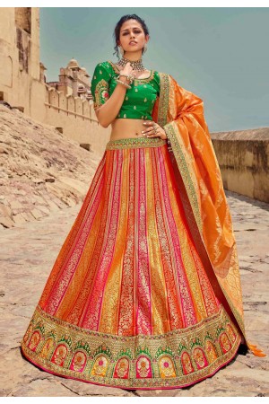 Orange silk embroidered lehenga choli 133213