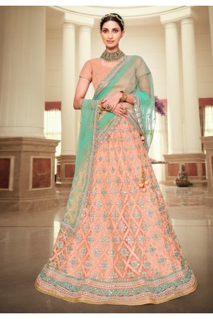 Peach net embroidered a line lehenga choli 5185