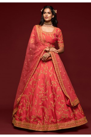 Pink art silk embroidered lehenga choli 7804