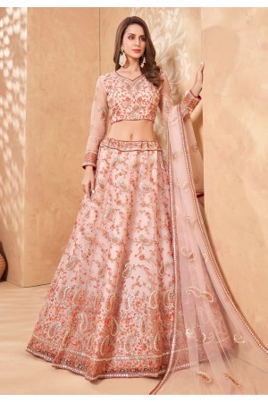 Pink net sequins work lehenga choli 1046