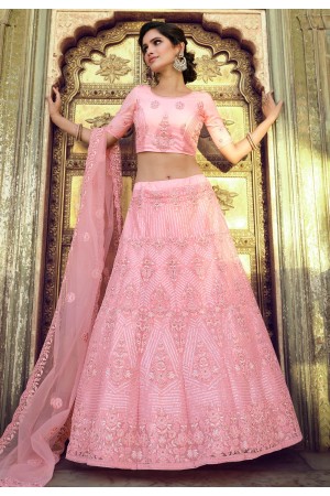 Pink net sequins work lehenga choli 7801