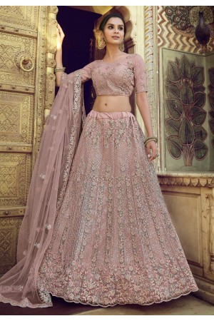 Pink net sequins work lehenga choli 7804