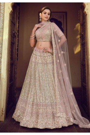 Pink net sequins work lehenga choli 7806