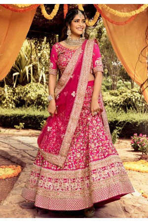 Pink raw silk embroidered work lehenga choli 7111