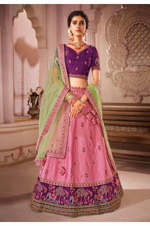 Pink silk embroidered lehenga choli 1204