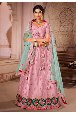 Pink silk embroidered lehenga choli 1210