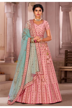 Pink silk embroidered lehenga choli 1217