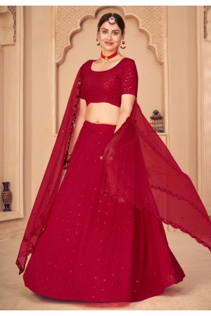 Red georgette sequins work lehenga choli 1794