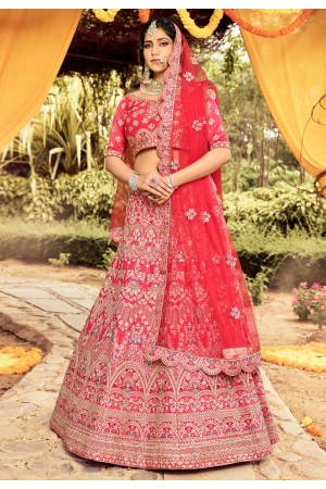 Red raw silk bridal embroidered lehenga choli 7112