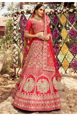 Red raw silk embroidered bridal lehenga choli 7110