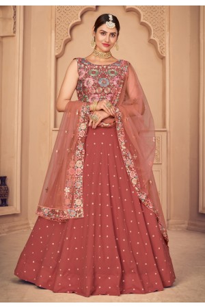 Rust georgette sequins work lehenga choli 1791