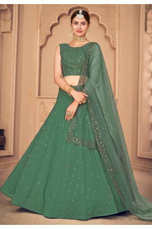 Sea green georgette sequins work lehenga choli 1793