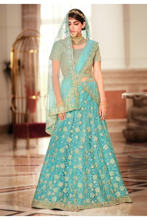 Sky blue net embroidered a line lehenga choli 5186