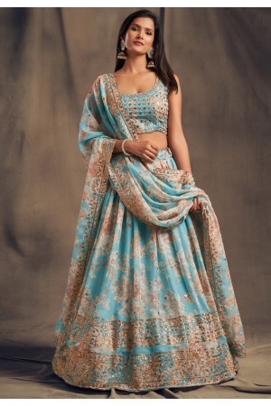 Sky blue organza embroidered lehenga choli 7619