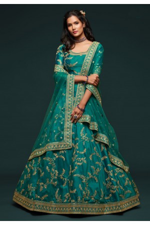 Teal art silk embroidered lehenga choli 7810