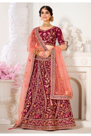 Wine silk sequins work lehenga choli 1105