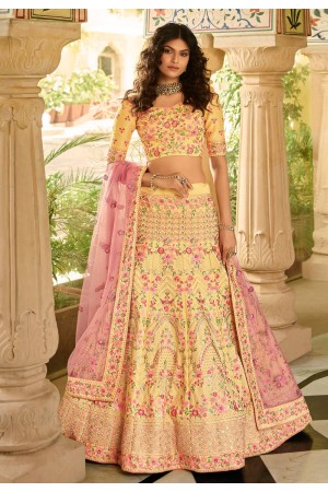 Yellow art silk party wear lehenga choli 7210